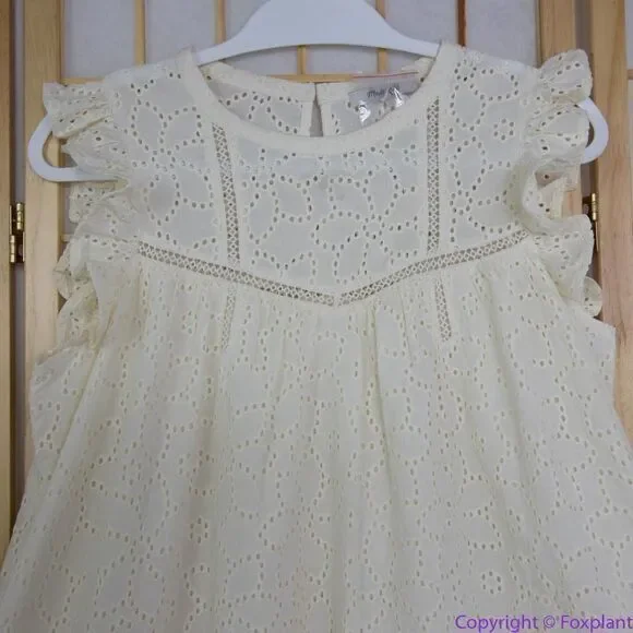 NEW‎ Madewell Off White Eyelet Ruffle-Sleeve Mini Dress, L - Picture 4 of 16
